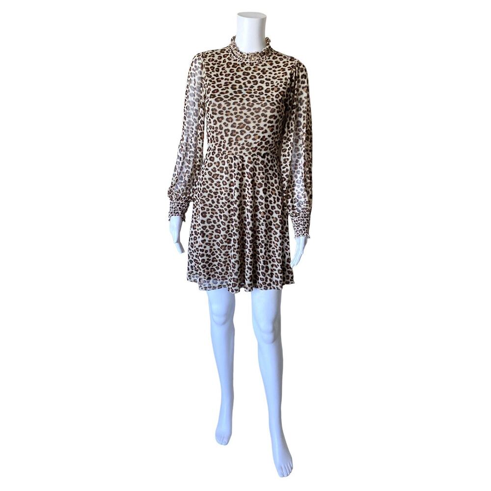 Mikey & Joey Leopard Print High Neck Sheer Sleeve… - image 1